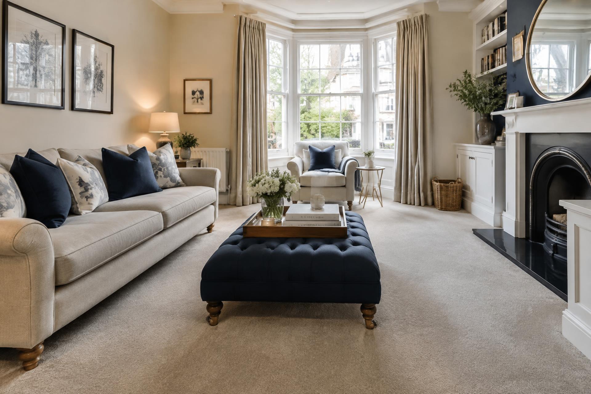 A welcoming living room with a freshly fitted carpet