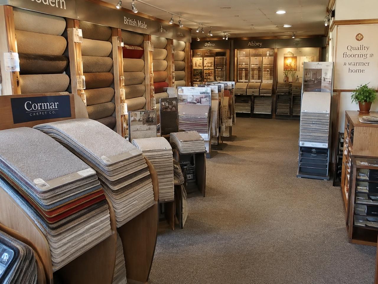 Inside the Ideal Carpets showroom, with carpet and flooring displays
