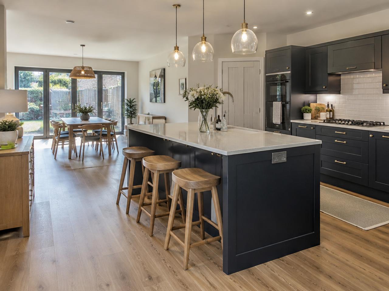 A bright kitchen with stylish vinyl flooring